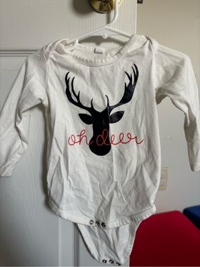 Kids White Long-Sleeve Bodysuit with Black Deer Graphic